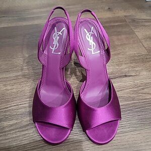 Yves Saint Laurent pink Satin slingback peep-toe sandals heels 38.5 EU / 8.5 US